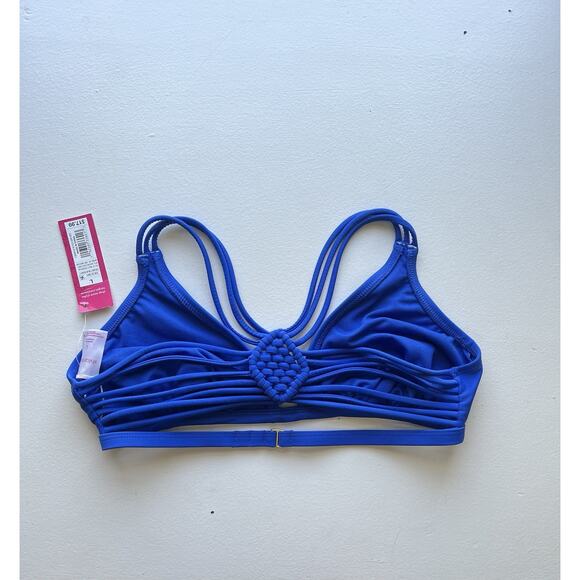 New Xhiliration Swim Suit Bikini Top Women's L Colbalt Blue Racerback Unpadded - Picture 2 of 5